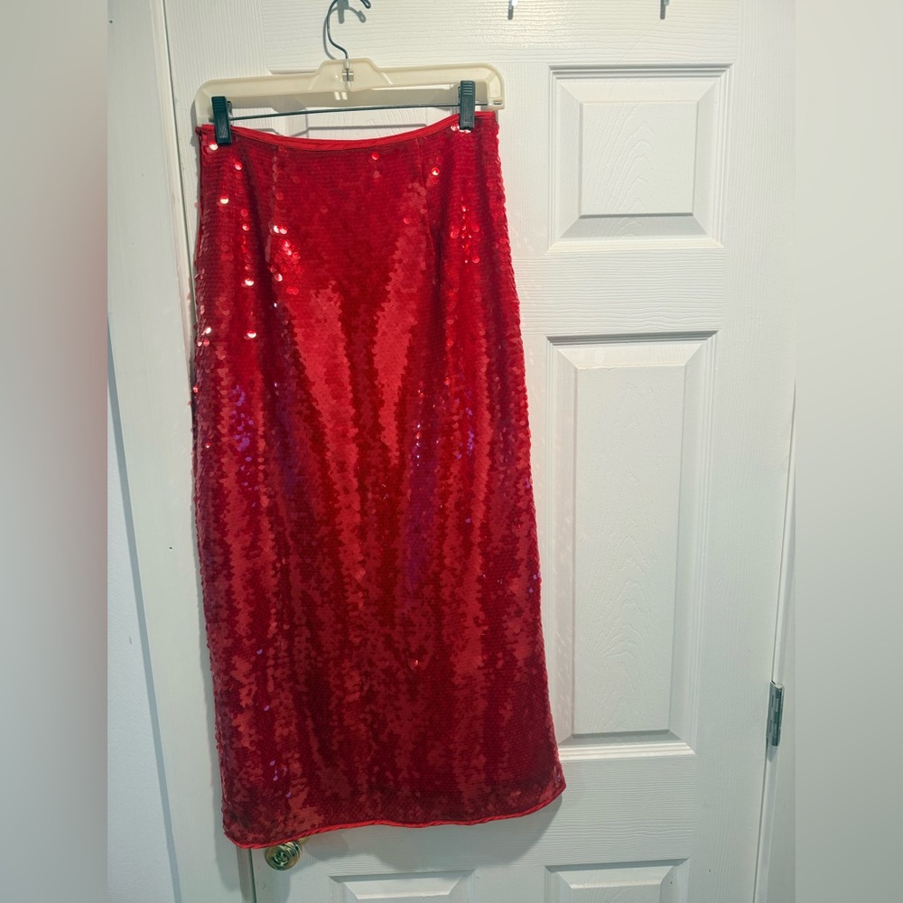 C/MEO Collective Red Sequin Pencil Skirt